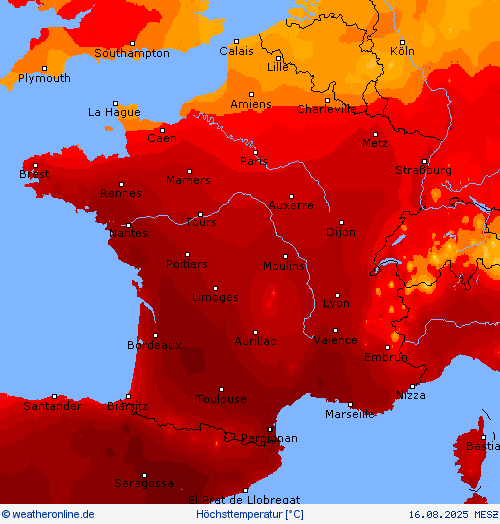 Höchsttemperatur Vorhersagekarten