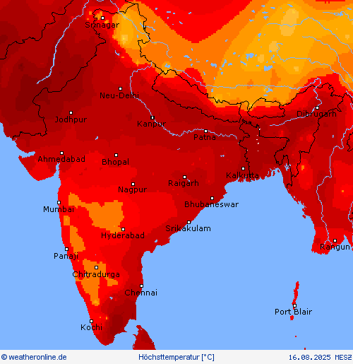 Höchsttemperatur Vorhersagekarten